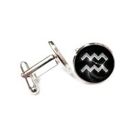 Boutons de manchette, Boucle De Manchette Personnalisée Avec Motif D'Étoiles À Vagues Blanches, Signe Du Zodiaque Verseau. Accessoire De Chemise Idéal Pour Un Comptable, Un Patron, Un Homme D'Affa