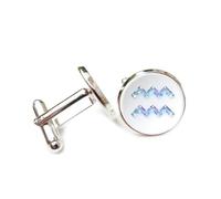 Boutons de manchette, Boucle De Manchette Personnalisée En Cristal Transparent, Motif Éclair Fluide, Signe Du Zodiaque Verseau. Accessoire De Chemise Idéal Pour Un Comptable, Un Patron, Un Homme D'