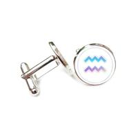 Boutons de manchette, Boucle De Manchette Personnalisée, Motif Dégradé Arc-En-Ciel, Diffraction Spectrale, Signe Du Verseau (Douze Signes Astrologiques). Accessoire De Chemise Idéal Pour Un Compta