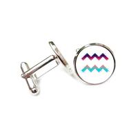 Boutons de manchette, Boucle De Manchette Personnalisée, Motif Vague Et Lignes De Balayage, Style Art De La Faille, Signe Du Verseau (Douze Signes Astrologiques). Accessoire De Chemise Idéal Pour Un