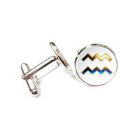 Boutons de manchette, Boucle De Manchette Personnalisée Style Art Tridimensionnel À Lignes De Balayage, Représentant Les Douze Signes Du Zodiaque Du Verseau. Accessoire De Chemise Idéal Comme Cade