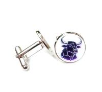 Boutons de manchette, Bracelet Porte-Bonheur Personnalisé Avec Boucle De Manchette, Motif Corne D'Argent, Étoile Et Espace Cyber Néon, Symbole Du Taureau Et Des Douze Signes Du Zodiaque. Accessoire