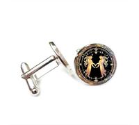 Boutons de manchette, Cadeau Porte-Bonheur Classique Gémeaux, Symbole De Diffraction Des Rayons, Idéal Pour Un Ami. Douze Signes Du Zodiaque, Personnalisables. Boucle De Manchette, Accessoire De Che
