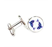 Boutons de manchette, Cadeau Porte-Bonheur Cyber Néon Créatif Poissons, Inspiré Des Douze Signes Du Zodiaque Poissons, Boucle De Manchette Personnalisée, Accessoire De Chemise, Cadeau Pour Comptab