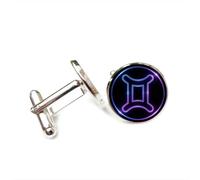 Boutons de manchette, Cadeau Porte-Bonheur Gémeaux, Symbole De Diffraction Magique, Idéal Pour Un Ami. Douze Signes Du Zodiaque, Personnalisables. Boucle De Manchette, Accessoire De Chemise, Cadeau
