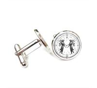 Boutons de manchette, Cadeau Porte-Bonheur Pour Un Ami, Symbole De L'Ange Gémeaux Mat Et De L'Étoile, Inspiré Des Douze Signes Du Zodiaque. Boucle De Manchette Personnalisée, Accessoire De Chemise