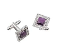 Boutons de manchette carrés en strass for homme, boutons de manchette français en émail for chemises d'affaires et tenues habillées(Lila)