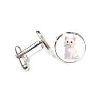 Boutons de manchette, Chat Mignon À La Fourrure Blanche, Assis Par Terre, Mordant Un Poisson. Boucle De Manchette Personnalisée, Accessoire De Chemise Scintillante, Cadeau Pour Comptable, Patron, Ma