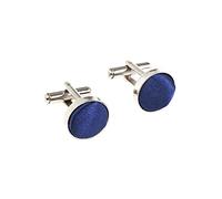 Boutons de manchette classiques en métal argenté satiné uni, bleu marine, taille unique