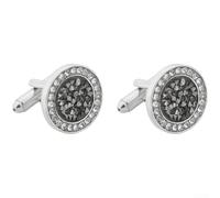 Boutons de manchette classiques en pierre noire pour homme - Accessoires ronds pour robe en cristal, chemise, accessoire argenté pour smoking, marié, anniversaire de mariage, 1,7 cm (noir)