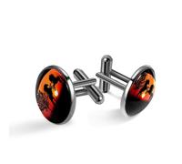 Boutons de manchette classiques noirs pour homme, motif chevaux de coucher de soleil, combat, ombre, ruines, pour costume, chemise, mariage, affaires, anniversaire, cadeau