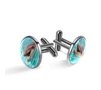 Boutons de manchette classiques noirs pour homme, motif dauphin dans l'eau, pour costume, chemise, mariage, affaires, anniversaire, cadeau