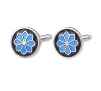 Boutons de manchette classiques ronds en émail bleu et noir pour homme et femme - A, taille unique, Métal, Pas de gemme