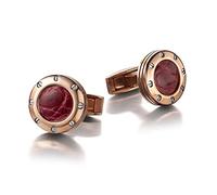 Boutons De Manchette Colibri Daytona Pour Homme - Avec Incrustation En Cuir Véritable Rouge Ru ermeture Arrière Pivotante- Acier Inoxydable Poli Avec Finition Or Rose - Coffret Cadeau