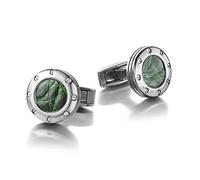 Boutons De Manchette Colibri Daytona Pour Homme - Avec Incrustation En Cuir Véritable Vert - Fermeture Arrière Pivotante - Acier Inoxydable Poli - Coffret Cadeau