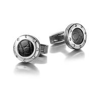 Boutons de manchette Colibri Daytona pour homme - Boutons de manchette design avec belle incrustation - Fermeture arrière pivotante - Acier/or rose/bronze à canon - Coffret cadeau (Acier et cuir noir)