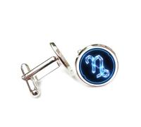 Boutons de manchette, Cristal D'Énergie Orné D'Un Éclair Bleu Scintillant, Symbole Du Zodiaque Capricorne, Boucle De Manchette, Accessoire De Chemise, Pour Un Comptable, Un Patron, Un
