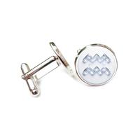 Boutons de manchette, Cristal Transparent Aux Couleurs Pures Et Éclatantes, Verseau (Douze Signes Du Zodiaque), Boucle De Manchette Personnalisée, Accessoire De Chemise, Pour Comptable, Patron, Homm