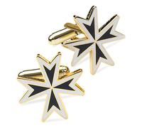 Boutons de manchette croix de Malte avec pochette en velours, taille unique, Plaqué or, pas de pierres précieuses