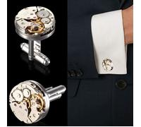 Boutons de Manchette Cufflinks Mécanisme Montre Métal Steampunk Argent Homme