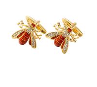 Boutons de manchette de luxe en forme d'abeille en cristal plaqué or avec émail rouge et accessoire de mariage formel pour homme