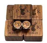Boutons de Manchette de Mariage en Bois de Noyer Personnalisés pour Hommes - Boîte en Bois Incluse - Idéal pour Marié et Meilleur Homme