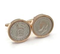 Boutons de manchette de qualité supérieure 1925 avec six pence porte-bonheur pour un 100e anniversaire Rose GLD, taille unique, argent, autre type de fermoir