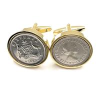 Boutons de manchette de qualité supérieure de 1955 avec 6 pence australienne pour un 70e anniversaire HT GLD, taille unique, argent, autre type de fermoir