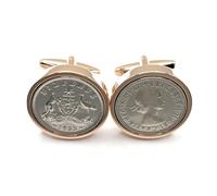 Boutons de manchette de qualité supérieure de 1955 avec 6 pence australienne pour un 70e anniversaire HT Rose GLD, taille unique, argent, autre type de fermoir