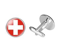 Boutons De Manchette Drapeau Suisse - Pays Européens Hommes Bouton De Manchette Chemise Dôme En Verre Occasionnel, Bijoux De Fête De Mariage D'Affaires Cadeau Anniversaire,Bla