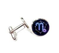 Boutons de manchette, Effet Cyber Néon À Pois Violets Technologiques, Capricorne (Douze Signes Du Zodiaque), Boucle De Manchette Personnalisée, Accessoire De Chemise, Pour Comptab