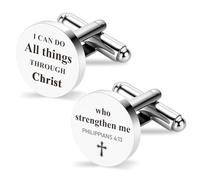 Boutons de manchette en acier inoxydable avec inscription « I Can Do All Things Through Christ » pour homme - Cadeaux chrétiens inspirants - Bible catholique - Cadeau spirituel - Cadeau basé sur la