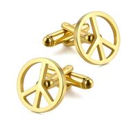Boutons de manchette en acier inoxydable avec symbole de paix pour homme - Bijou hippie - Smoking - Pour fête, mariage, marié, affaires (Or)