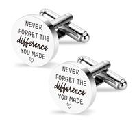 Boutons de manchette en acier inoxydable « Never Forget The Difference You Make Thank You » pour homme, médecin, patron, employé, infirmière, enseignant, cadeau d'adieu, de retraite, de collègue de