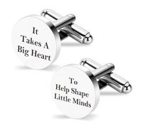 Boutons de manchette en acier inoxydable pour enseignants - Cadeau idéal pour la fête des pères - Inscription « It Takes A Big Heart to Shape Little Minds » - Pour anniversaire, rentrée scolaire, fin