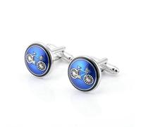 Boutons de manchette en cuivre, forme de vélo, rouge, jaune et bleu, peinture de haute qualité, boutons de manchette hommes et femmes, taille unique, Métal, Pas de gemme