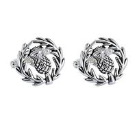 Boutons de manchette en forme de chardon écossais présentés dans une boîte cadeau GS - Couleur argent - Chardon écossais dans une couronne - Cadeau pour homme, taille unique, Rhodium, argent, Sans