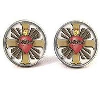 Boutons de manchette en forme de cœur sacré de Jésus-Christ, médaille catholique, bijoux religieux, bijoux chrétiens, bijoux d'art, Verre, métal, argent