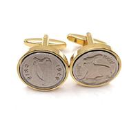 Boutons de manchette en forme de pièce de 3 pence irlandais pour 79e anniversaire de 1946 - Excellente idée cadeau 1946 3D HT GLD, taille unique, plaqué or, sans pierre précieuse