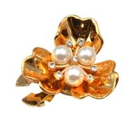 Boutons De Manchette En Strass Perlé - Broche En Forme De Pétale Floral | Rabat Boutonné De Chemise Pour Femme | Matériau Métallique, Conception De Perles À Trois Pétales, Décoration De Chemise De Bou