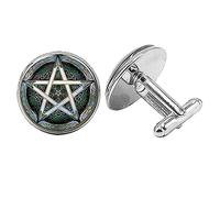 Boutons de manchette étoile mystérieuse à cinq branches en cristal de personnalité gothique convexe rond pour envoyer des bijoux cadeaux pour hommes