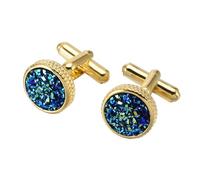 Boutons de manchette français noirs/verts/dorés, boutons de manchette en cristal pour chemises habillées pour hommes,Or Bleu,Taille unique