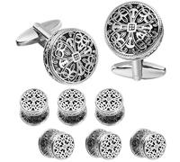Boutons de manchette habillés homme Ensemble de boutons manchette et clous smoking en or argent antique, émail vintage ajouré, motif royal, bijoux haut gamme for hommes(Color11)