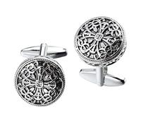 Boutons de manchette habillés homme Ensemble de boutons manchette et clous smoking en or argent antique, émail vintage ajouré, motif royal, bijoux haut gamme for hommes(Color4)