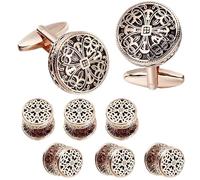 Boutons de manchette habillés homme Ensemble de boutons manchette et clous smoking en or argent antique, émail vintage ajouré, motif royal, bijoux haut gamme for hommes(Color8)