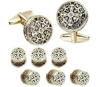 Boutons de manchette habillés homme Ensemble de boutons manchette et clous smoking en or argent antique, émail vintage ajouré, motif royal, bijoux haut gamme for hommes(Color9)
