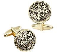 Boutons de manchette habillés homme Ensemble de boutons manchette et clous smoking en or argent antique, émail vintage ajouré, motif royal, bijoux haut gamme for hommes(Color5)