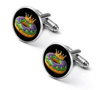 Boutons de manchette humoristiques « Donuts de Mardi Gras » imprimés pour hommes et femmes | Accessoires de chemise pour affaires et mariages (lot de 2)
