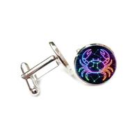 Boutons de manchette, Ligne D'Étoiles Et De Crabes Colorés, Univers Technologique Cyber Néon, Cancers, Douze Signes Du Zodiaque, Boucle De Manchette, Accessoire De Chemise, Cadeau Pour Comptabl
