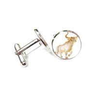 Boutons de manchette, Motifs De Totems De Bétail Imposants, Flux De Particules Dynamique, Taureau, Douze Signes Du Zodiaque, Boucle De Manchette Porte-Bonheur Personnalisée, Accessoire De Chemise, C